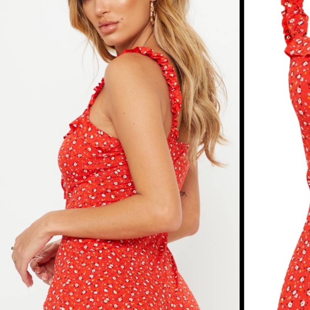 Red floral romper